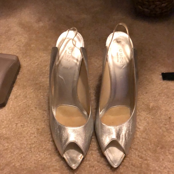 Gucci Shoes - Metallic Silver Heels